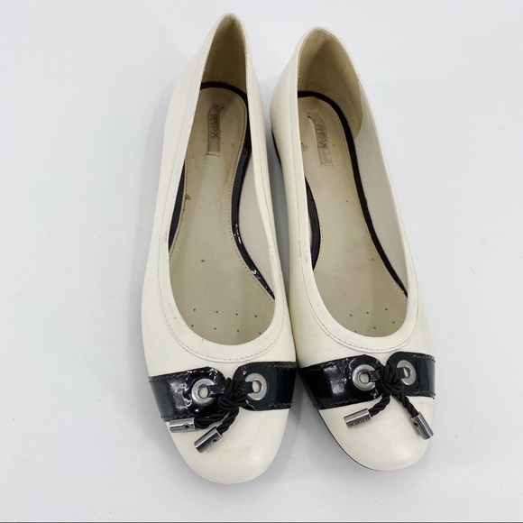 Geox leather white flats with black tie detail